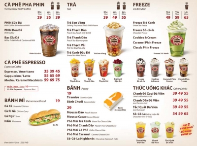 Menu các món đồ uống phổ biến tại các quán Cafe, Trà sữa